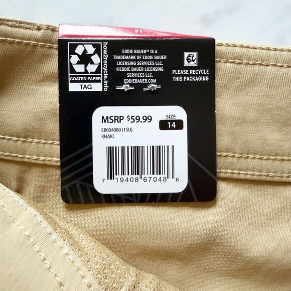 Eddie Bauer Khaki Cargo Shorts Mid-Rise Nylon Stretch Pockets - Women's Size 12 - Picture 5 of 7